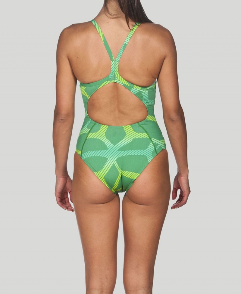 Maillot de Bain Arena Spider Light Drop Back Vert Femme | SHU-33548231