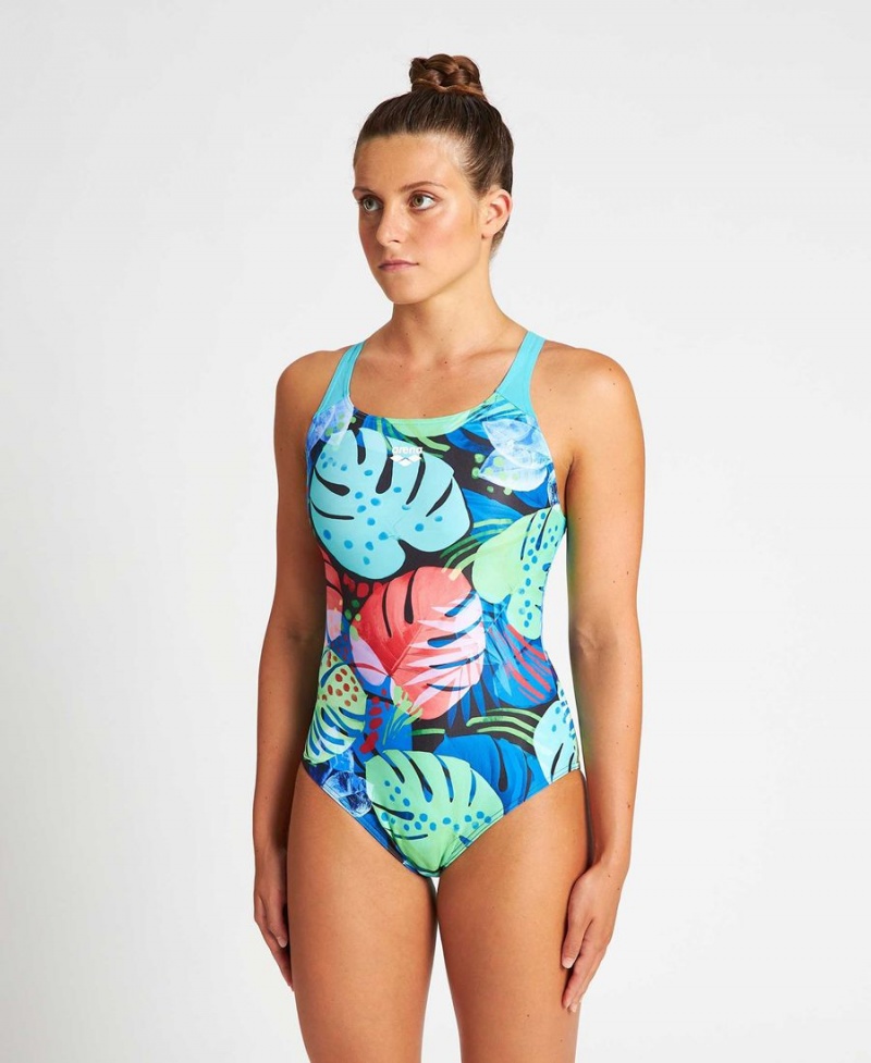 Maillot de Bain Arena Tropics Swim Pro Back Turquoise Multicolore Femme | WPY-92136623