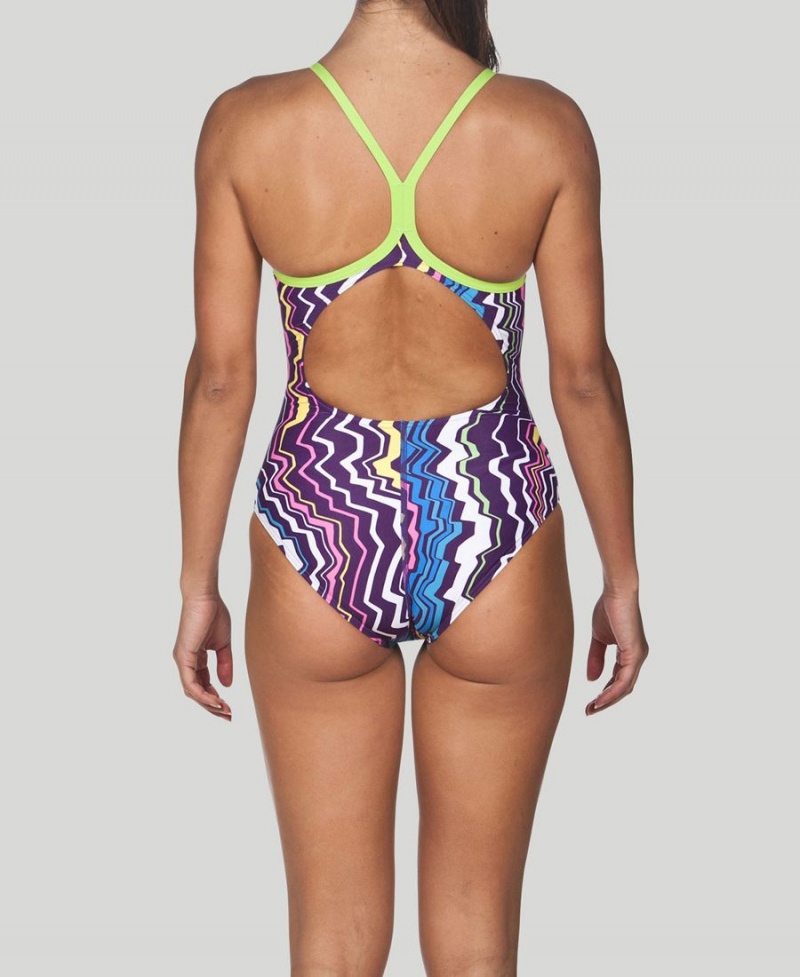 Maillot de Bain Arena Zig Zag Light Drop Back Violette Vert Femme | MVD-55949116