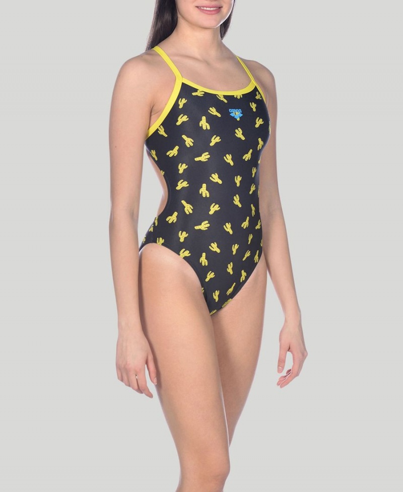 Maillot de Bain Arena Cactus Challenge Back Noir Jaune Femme | GVL-39670032