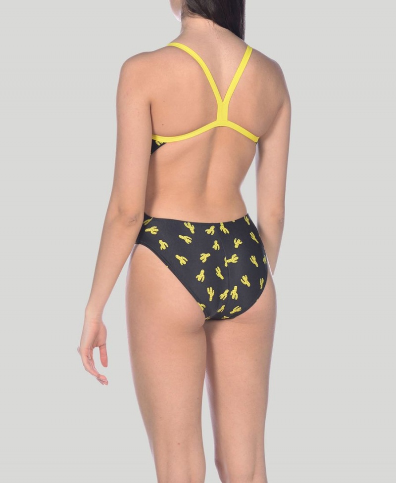 Maillot de Bain Arena Cactus Challenge Back Noir Jaune Femme | GVL-39670032