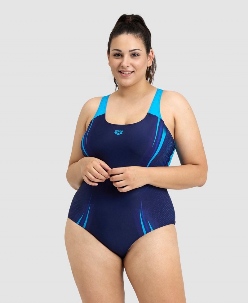 Maillot de Bain Arena Spikes Pro Back Plus Bleu Marine Turquoise Femme | MCA-59348094