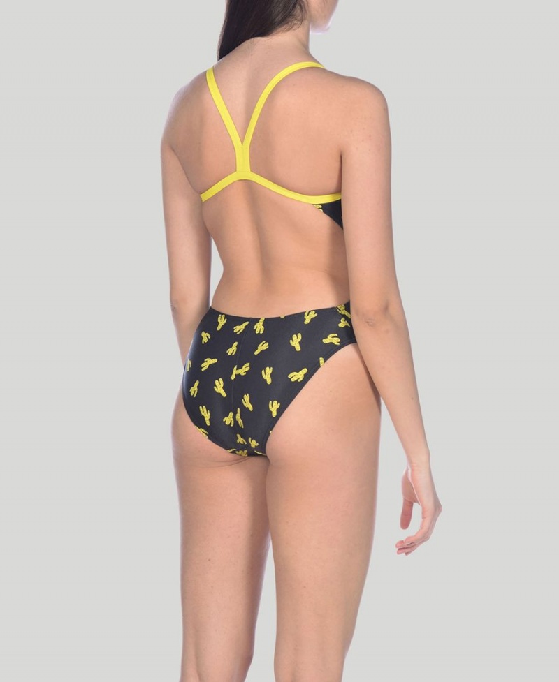 Maillot de Bain Arena Cactus Challenge Back Noir Jaune Femme | GVL-39670032