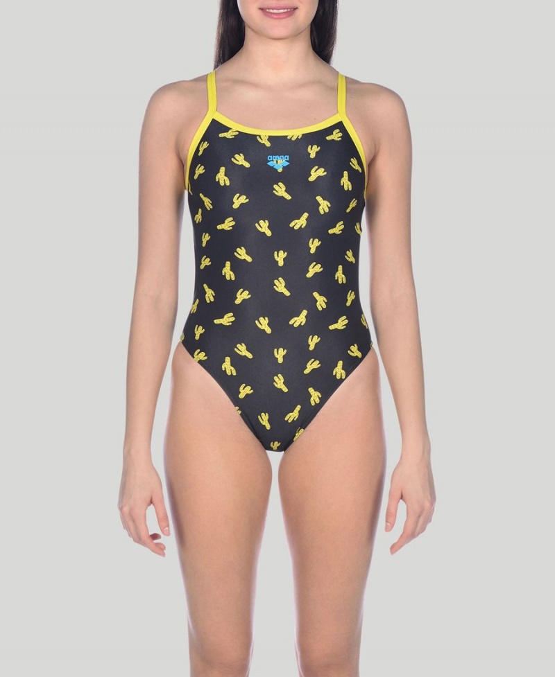 Maillot de Bain Arena Cactus Challenge Back Noir Jaune Femme | GVL-39670032