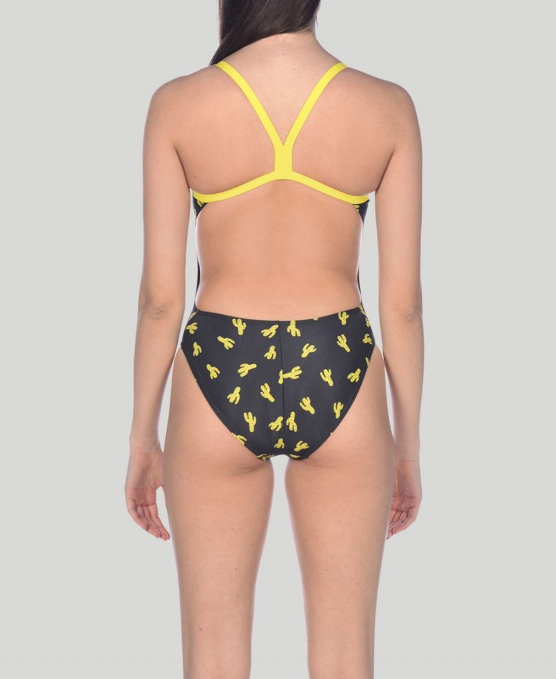 Maillot de Bain Arena Cactus Challenge Back Noir Jaune Femme | GVL-39670032