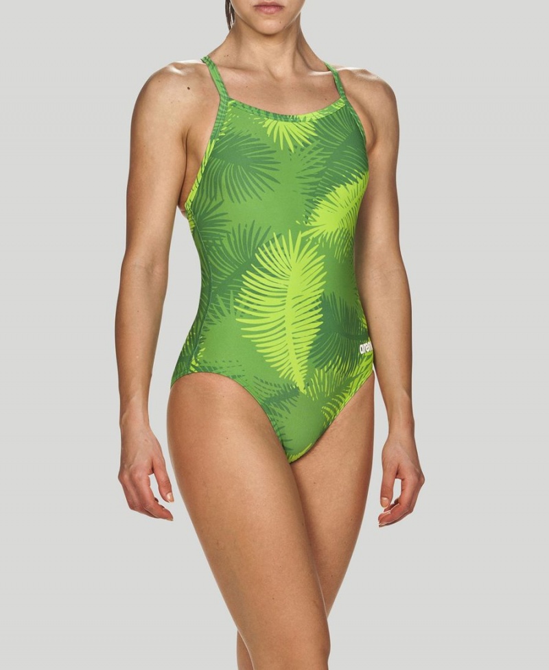 Maillot de Bain Arena Palm Forest Light Drop Back Vert Femme | JIT-40852777