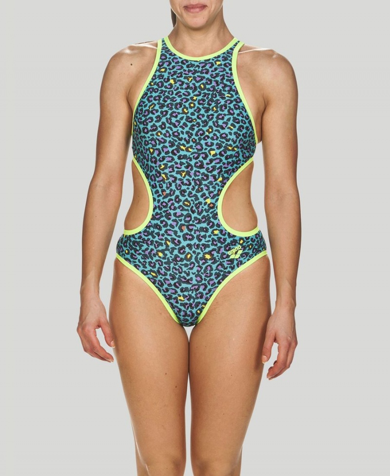 Maillot de Bain Arena The One Leopard Print Turquoise Vert Femme | KMU-80543920