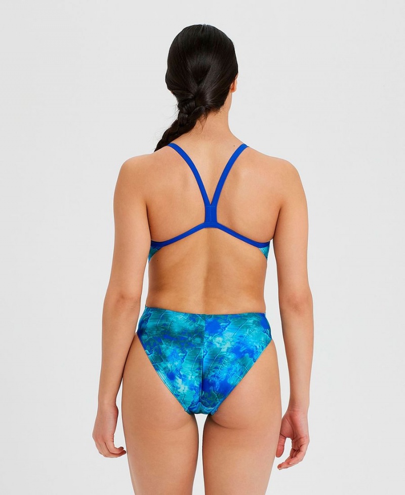 Maillot de Bain Arena Allover Print Challenge Back Bleu Multicolore Femme | NBR-17185602