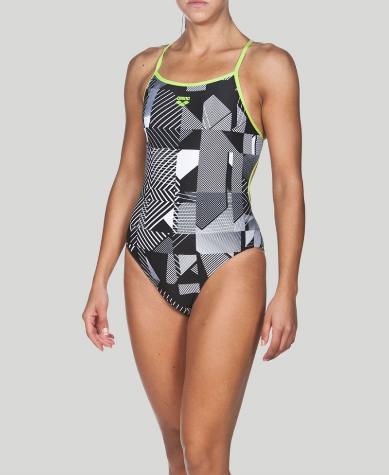 Maillot de Bain Arena Optical Accelerate Back Noir Vert Femme | AIV-77398049