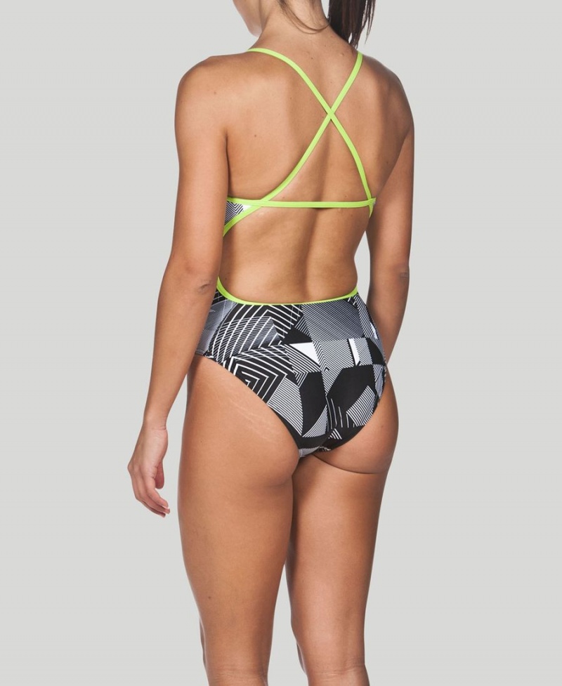 Maillot de Bain Arena Optical Accelerate Back Noir Vert Femme | AIV-77398049