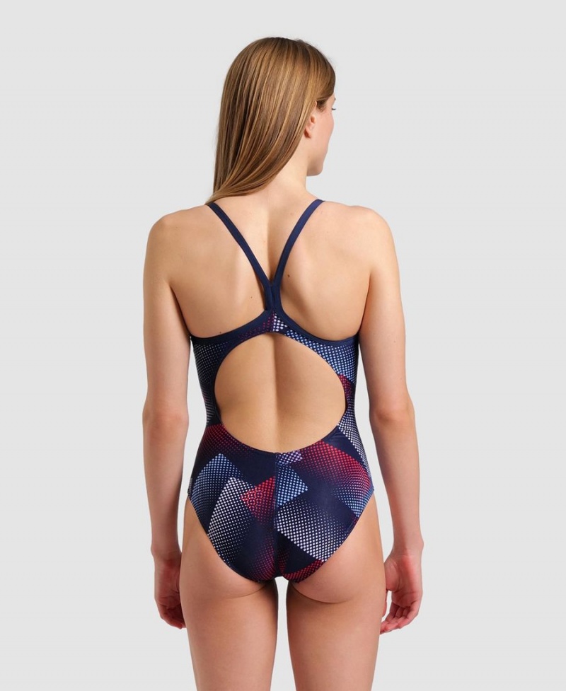 Maillot de Bain Arena Halftone Lightdrop Back Bleu Marine Rouge Femme | SZH-09488533