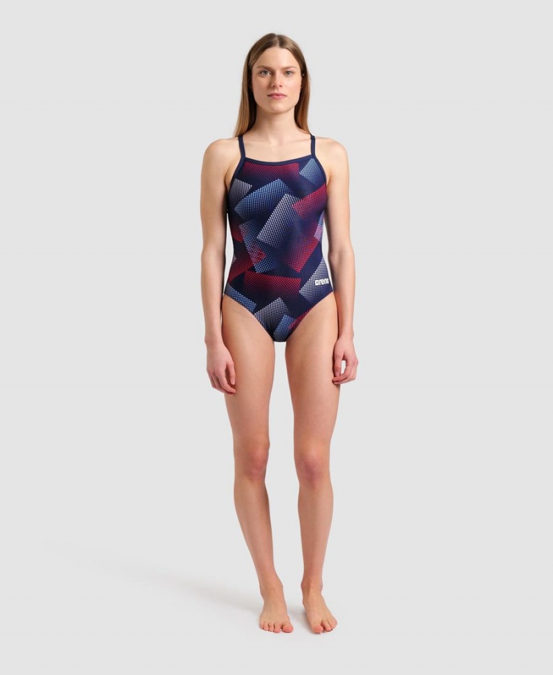 Maillot de Bain Arena Halftone Lightdrop Back Bleu Marine Rouge Femme | SZH-09488533