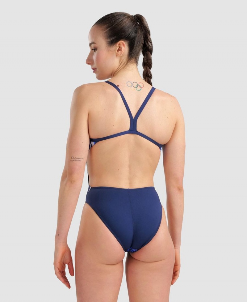 Maillot de Bain Arena Marbled Challenge Back Bleu Marine Multicolore Femme | DHS-95175057