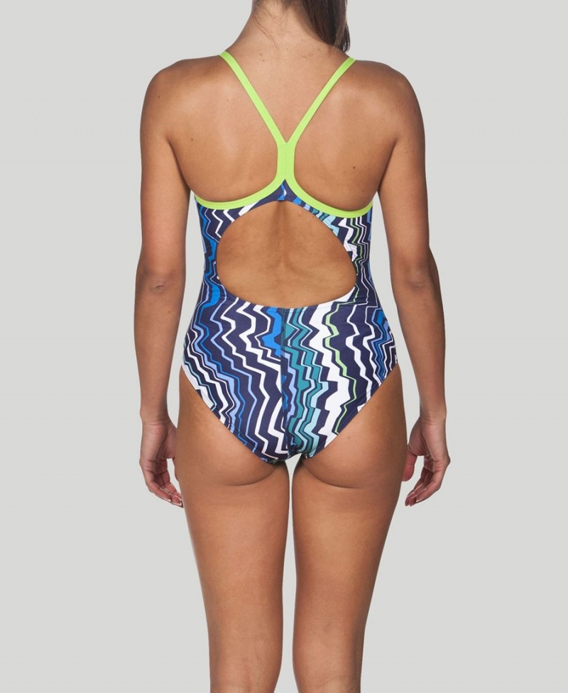 Maillot de Bain Arena Zig Zag Light Drop Back Bleu Vert Femme | AEN-86202268