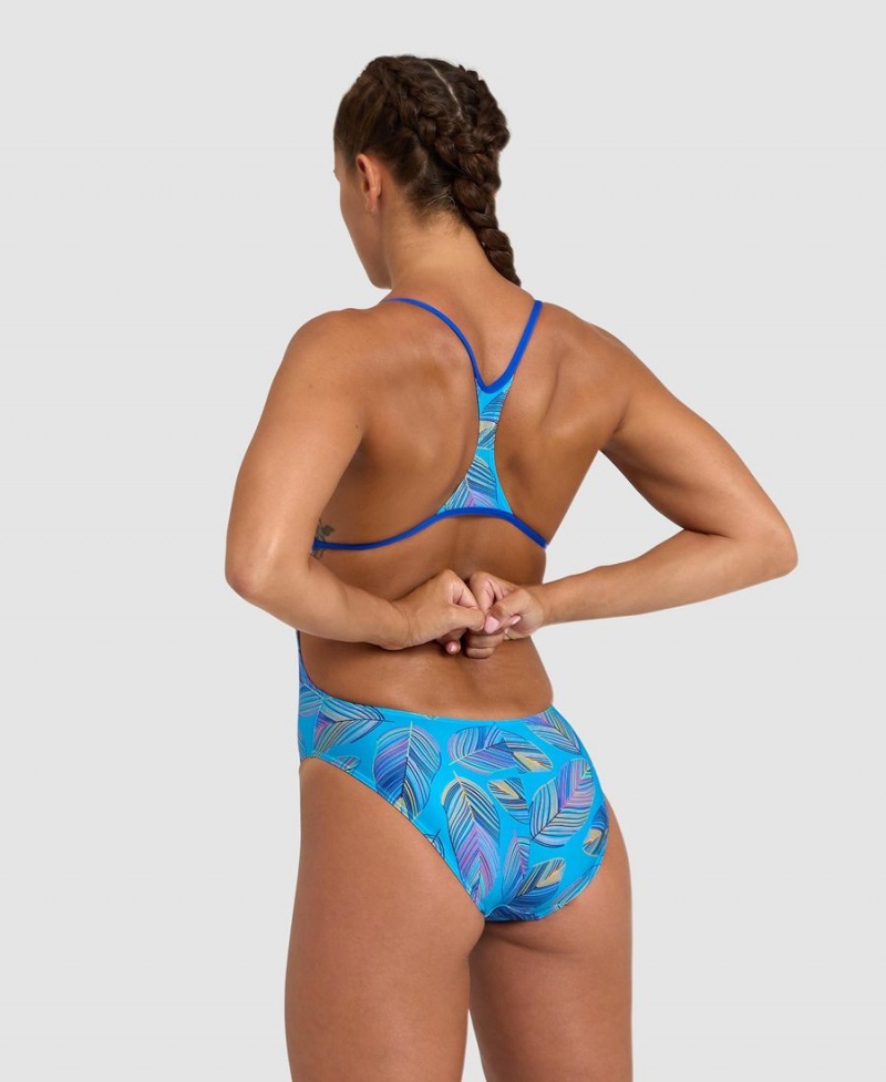 Maillot de Bain Arena Falling Leaves Booster Back Bleu Turquoise Multicolore Femme | RRI-22351338