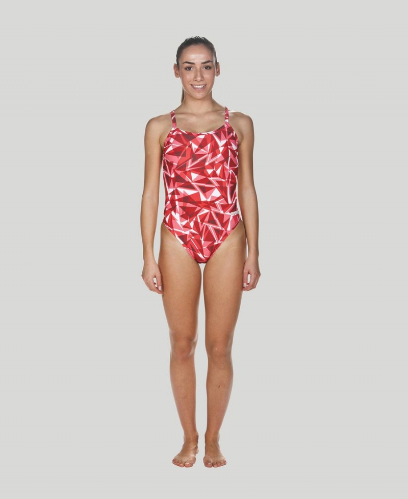 Maillot de Bain Arena Shattered Glass Challenge Back Rouge Femme | SPH-68635497