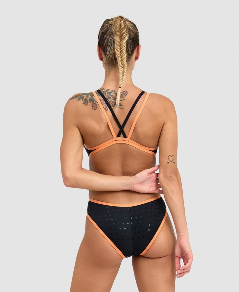 Maillot de Bain Arena One Double Cross Back Noir Orange Femme | UKZ-54584912