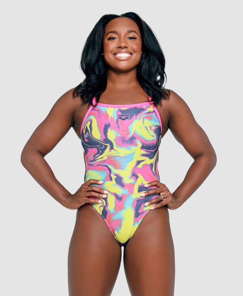 Maillot de Bain Arena Simone Manuel Capsule Collection Challenge Back Rose Multicolore Femme | NRX-21167908