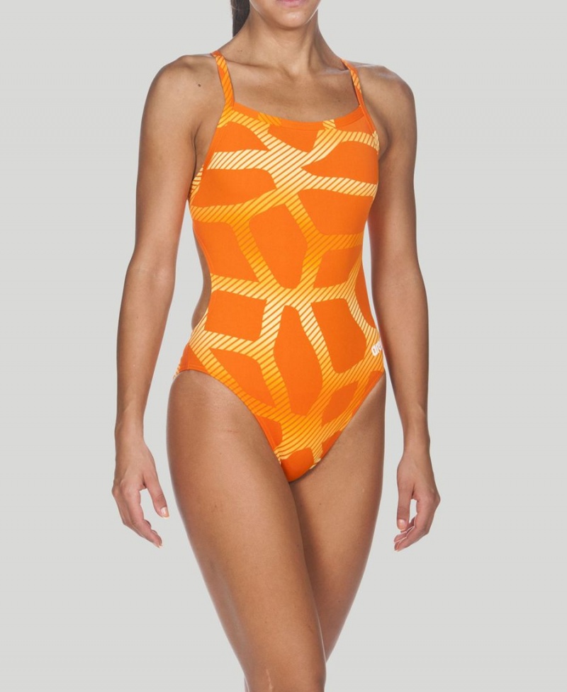 Maillot de Bain Arena Spider Challenge Back Orange Femme | XEZ-33968094