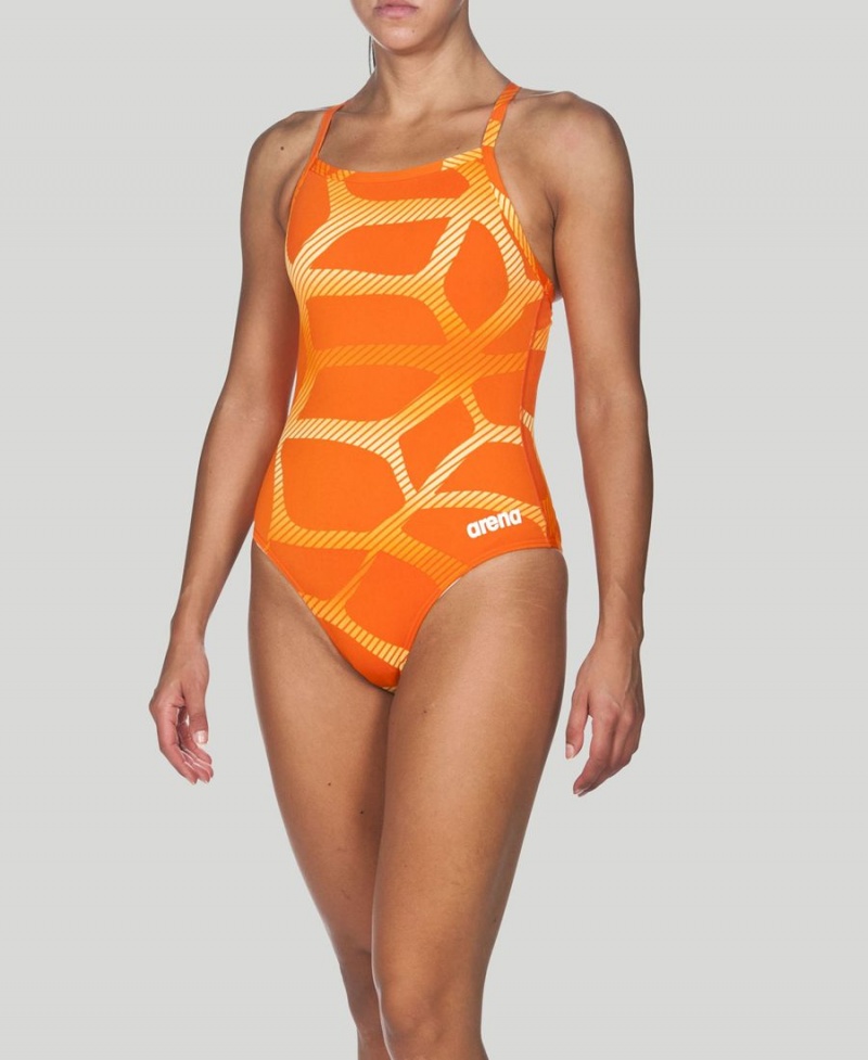 Maillot de Bain Arena Spider Light Drop Back Orange Femme | PDJ-00795330