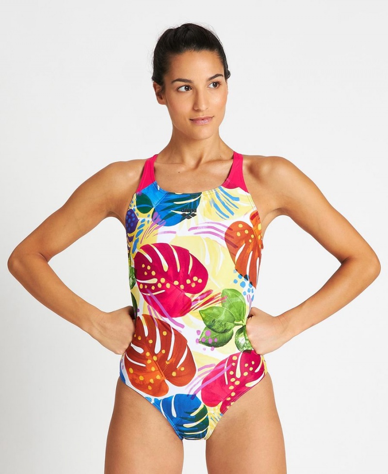 Maillot de Bain Arena Tropics Swim Pro Back Rose Multicolore Femme | FTR-79610902