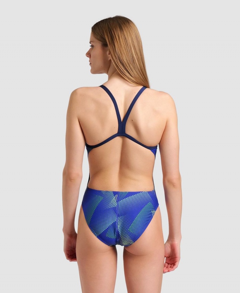 Maillot de Bain Arena Halftone Challenge Back Bleu Marine Bleu Femme | ZHQ-03947710