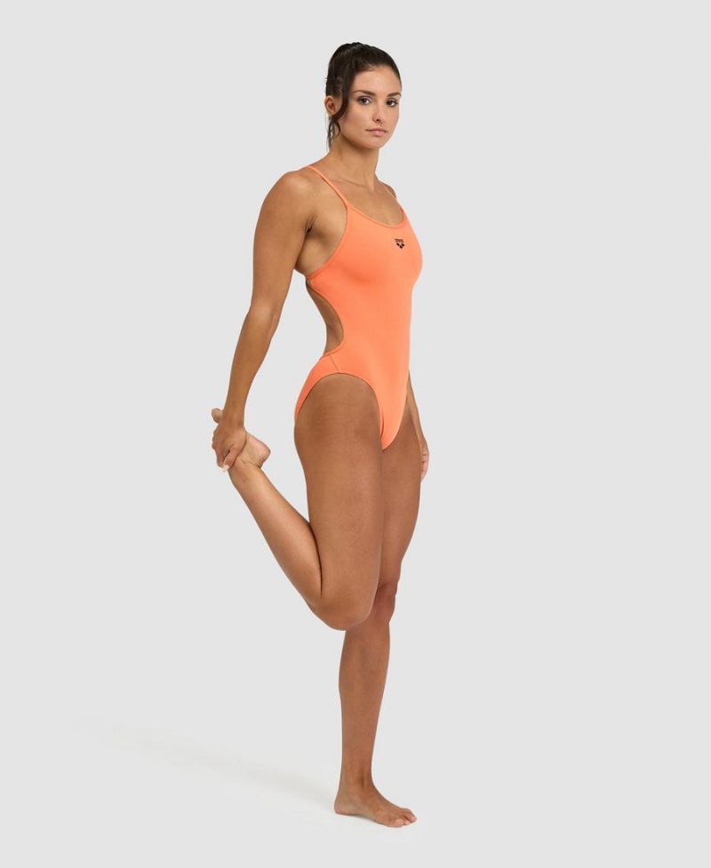 Maillot de Bain Arena Solid Dentelle Back Orange Noir Femme | ZFQ-79251648