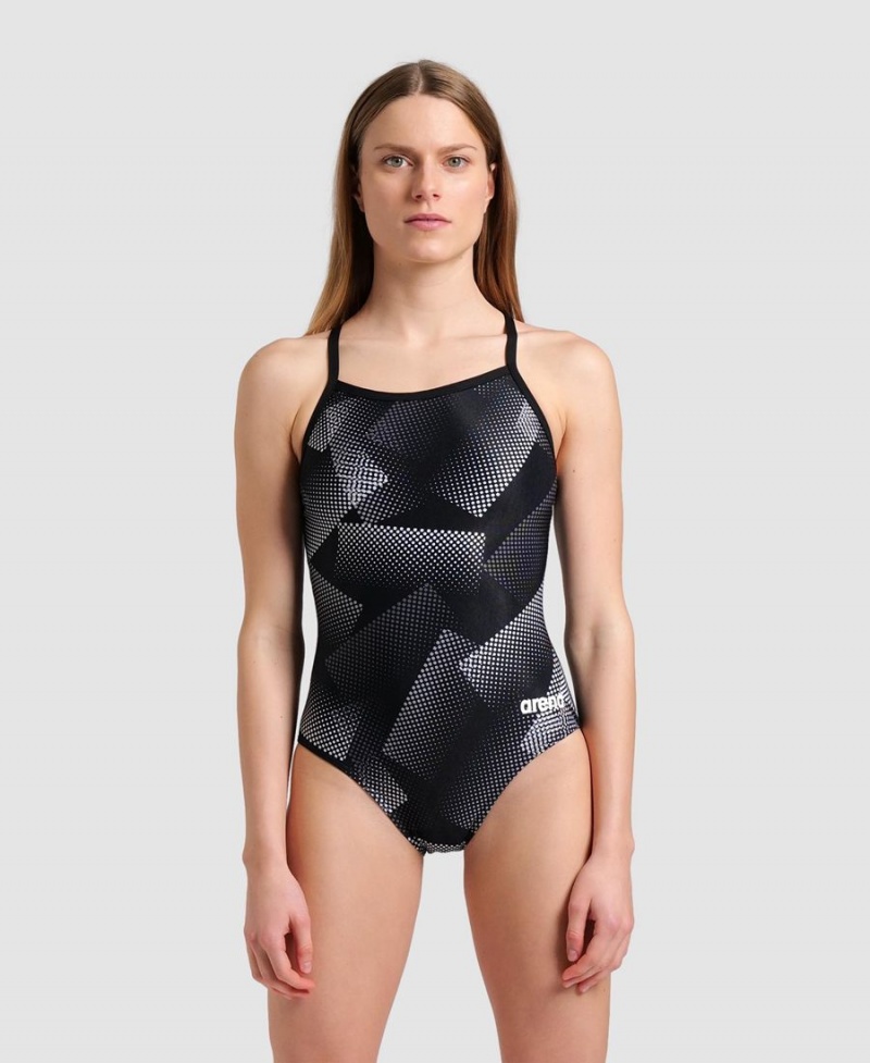 Maillot de Bain Arena Halftone Lightdrop Back Noir Grise Femme | CKS-92015315