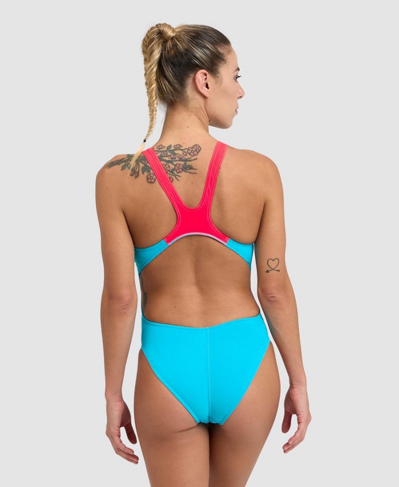 Maillot de Bain Arena Team Swim Tech Solid Turquoise Rouge Femme | ZTP-82353067