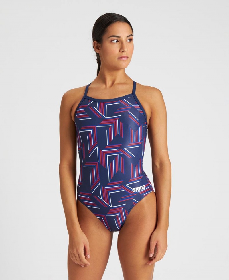 Maillot de Bain Arena Puzzled Light Drop Back Bleu Marine Rouge Multicolore Femme | DNB-53250721