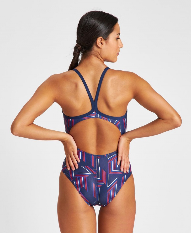 Maillot de Bain Arena Puzzled Light Drop Back Bleu Marine Rouge Multicolore Femme | DNB-53250721