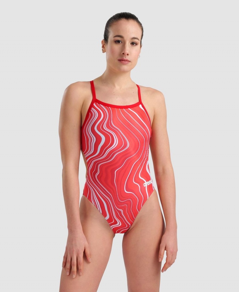 Maillot de Bain Arena Marbled Challenge Back Rouge Multicolore Femme | XKZ-02643865