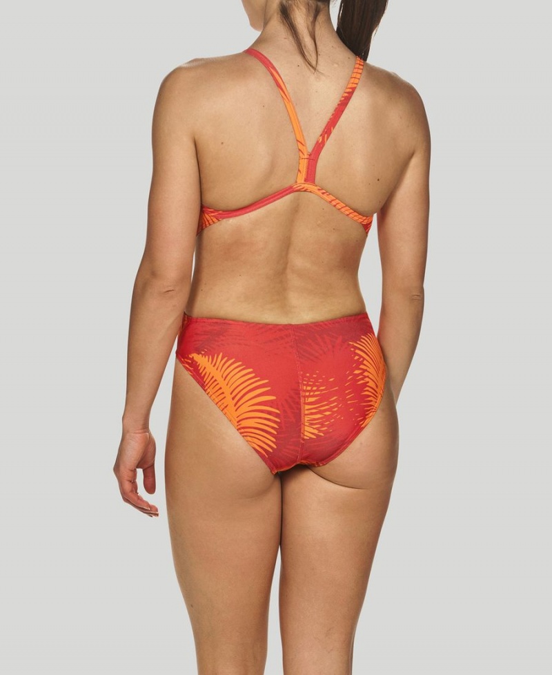 Maillot de Bain Arena Palm Forest Challenge Back Rouge Orange Femme | ARB-76421051