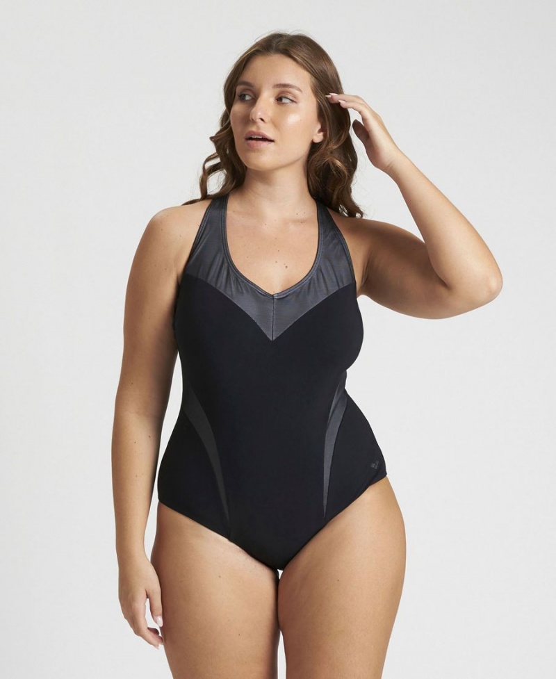 Maillot de Bain Arena Isabel Light Cross Back Plus Noir Blanche Femme | XMP-82885172