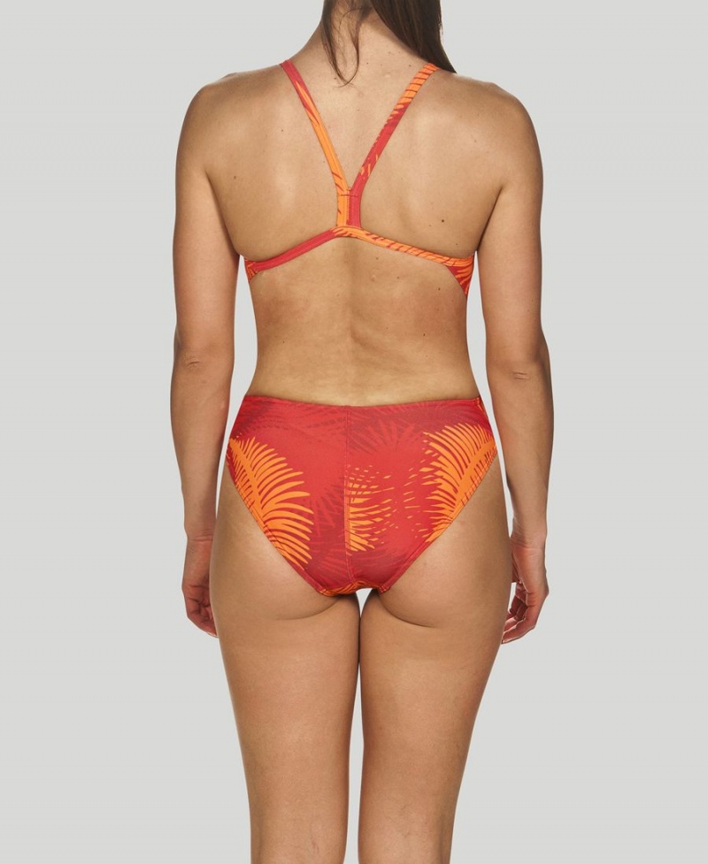 Maillot de Bain Arena Palm Forest Challenge Back Rouge Orange Femme | ARB-76421051