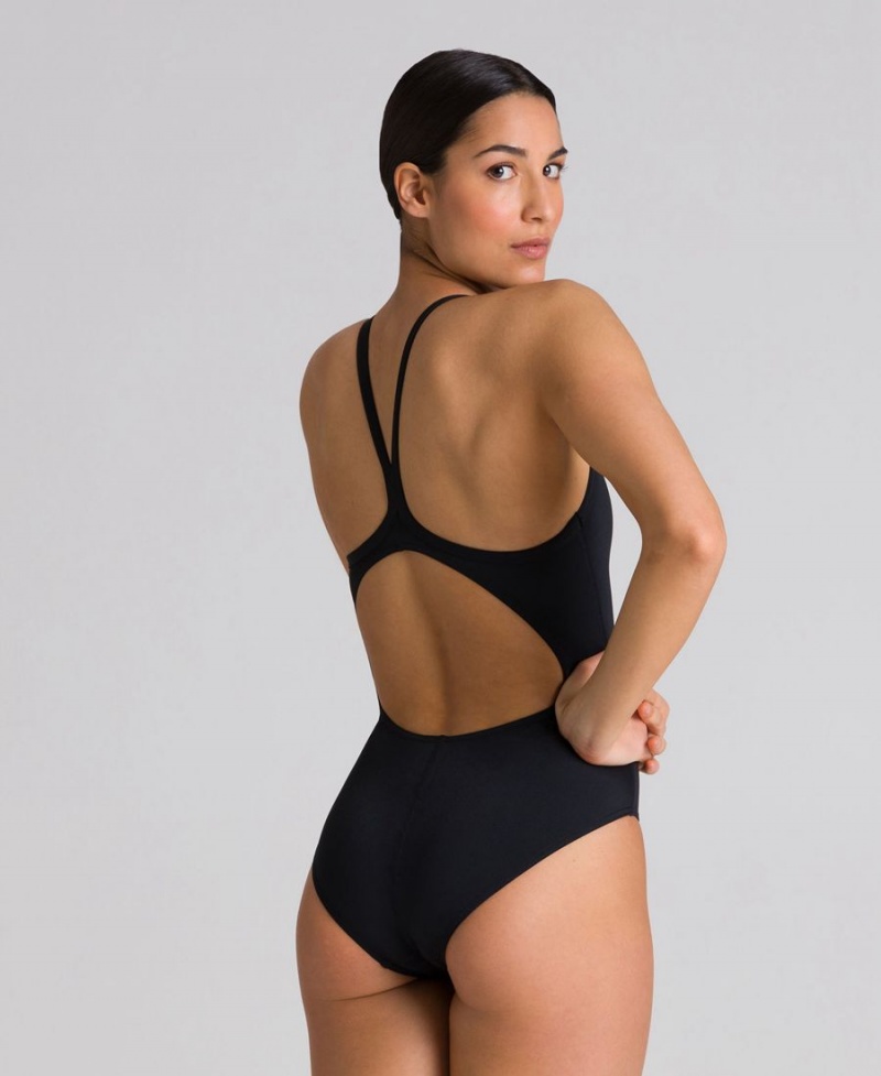 Maillot de Bain Arena Solid Light Drop Back Noir Argent Femme | XEJ-03913885