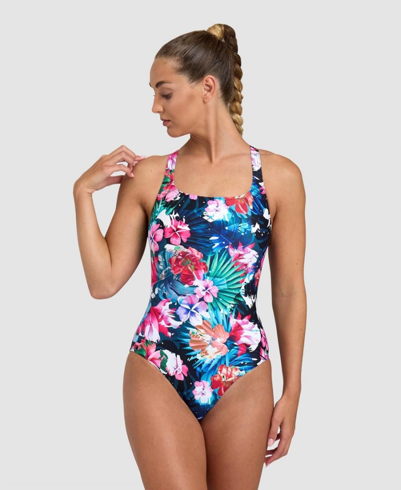 Maillot de Bain Arena Flower Control Back Noir Multicolore Femme | LMZ-55949717