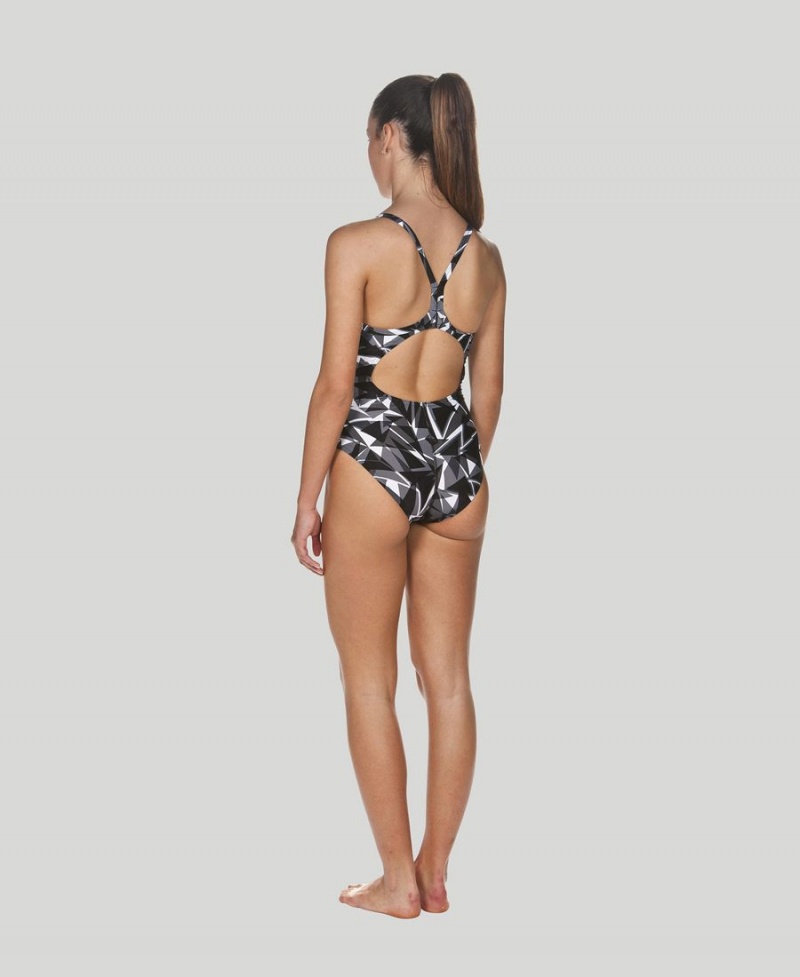 Maillot de Bain Arena Shattered Glass Light Drop Back Noir Femme | PNG-69618877