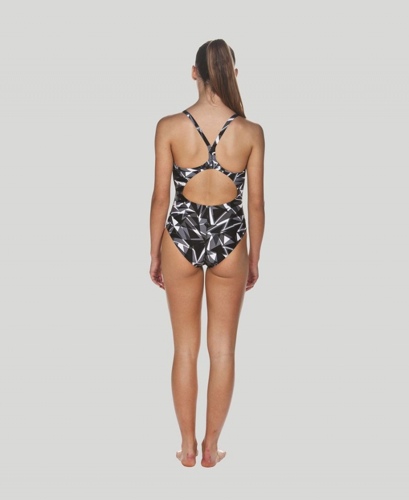 Maillot de Bain Arena Shattered Glass Light Drop Back Noir Femme | PNG-69618877