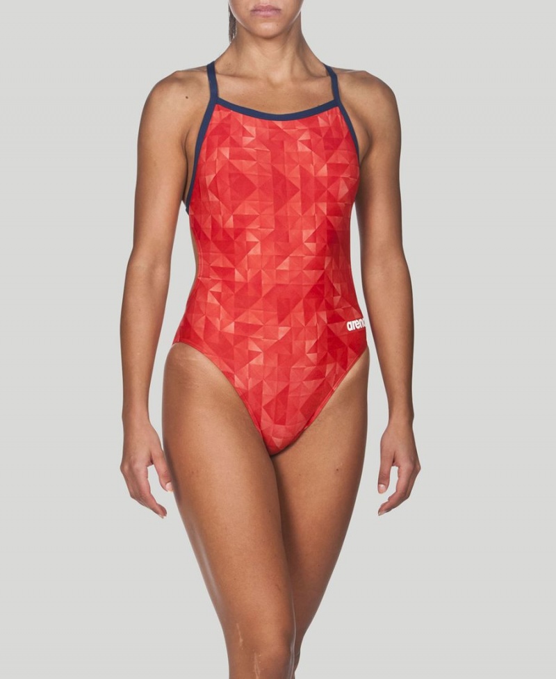 Maillot de Bain Arena Origami Light Tech Back Rouge Bleu Marine Femme | QTI-55809611