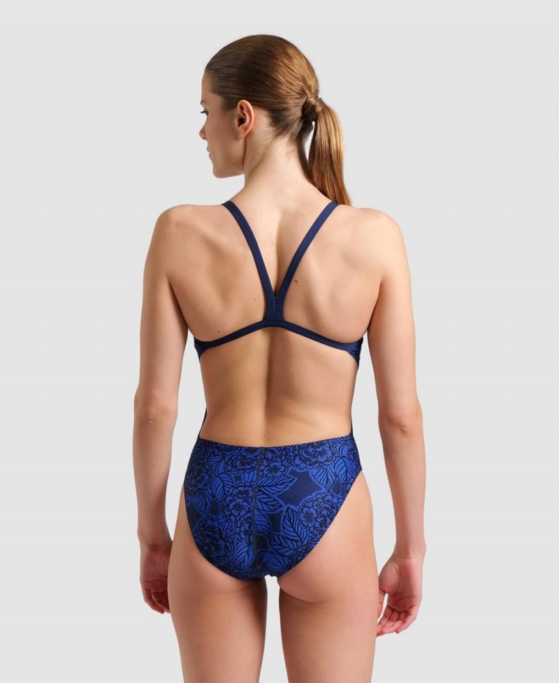 Maillot de Bain Arena Hydrangea Bouquet Challenge Back Bleu Marine Femme | NMZ-07882090