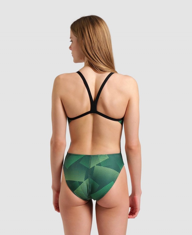 Maillot de Bain Arena Halftone Challenge Back Vert Femme | AHL-63050976