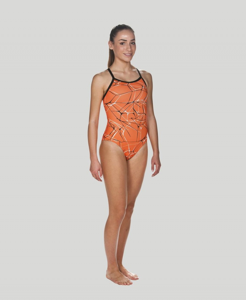 Maillot de Bain Arena D'eau Light Drop Back Orange Noir Femme | UBY-30781183