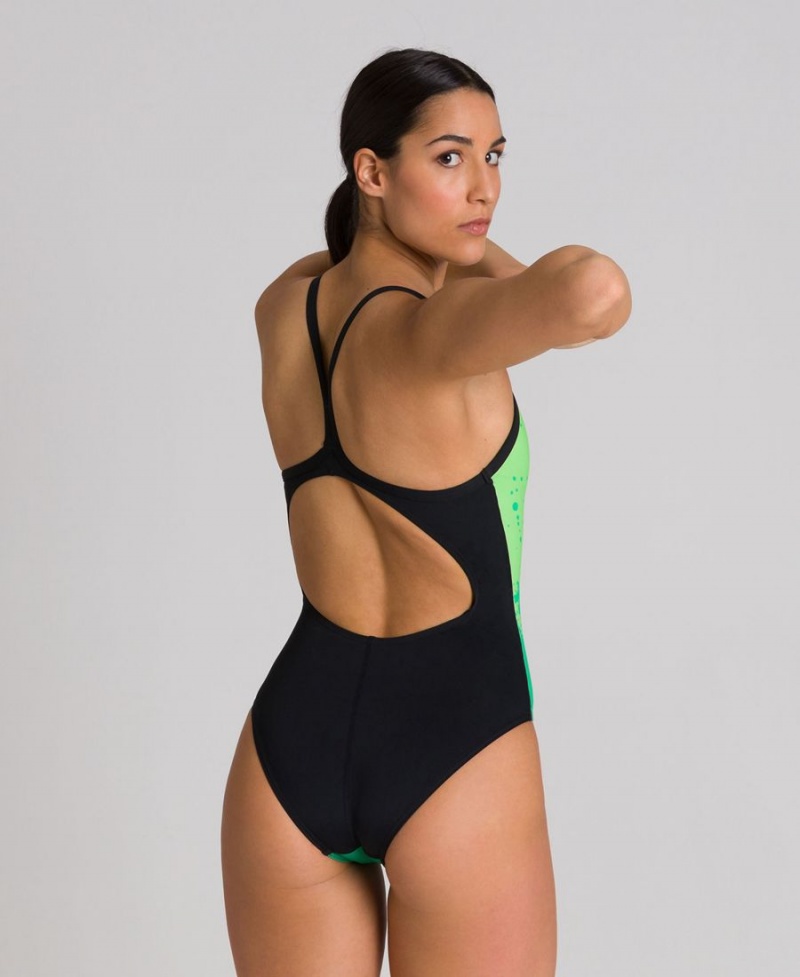 Maillot de Bain Arena Spraypaint Light Drop Back Vert Noir Femme | BTI-51076444