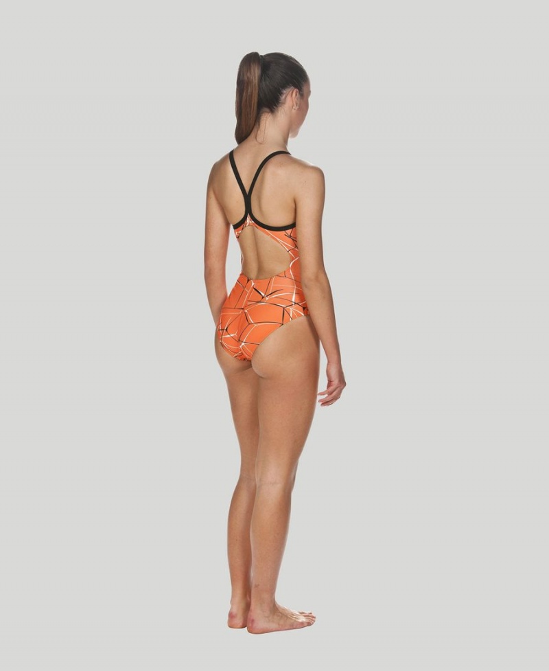 Maillot de Bain Arena D'eau Light Drop Back Orange Noir Femme | UBY-30781183