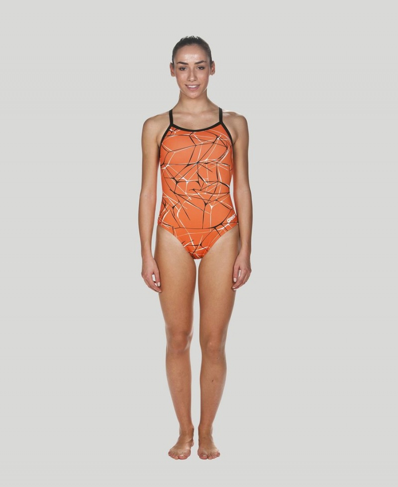 Maillot de Bain Arena D'eau Light Drop Back Orange Noir Femme | UBY-30781183