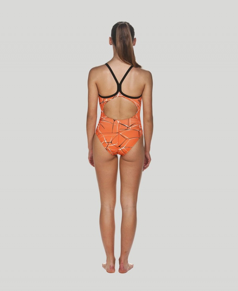 Maillot de Bain Arena D'eau Light Drop Back Orange Noir Femme | UBY-30781183