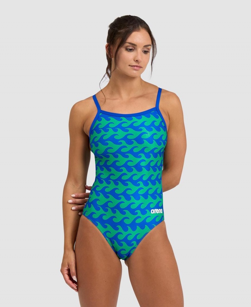 Maillot de Bain Arena Ride The Wave Light Drop Back Bleu Vert Femme | DBK-96872168