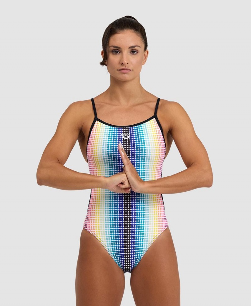 Maillot de Bain Arena Circle Stripe Dentelle Back Noir Multicolore Femme | AFA-39764609