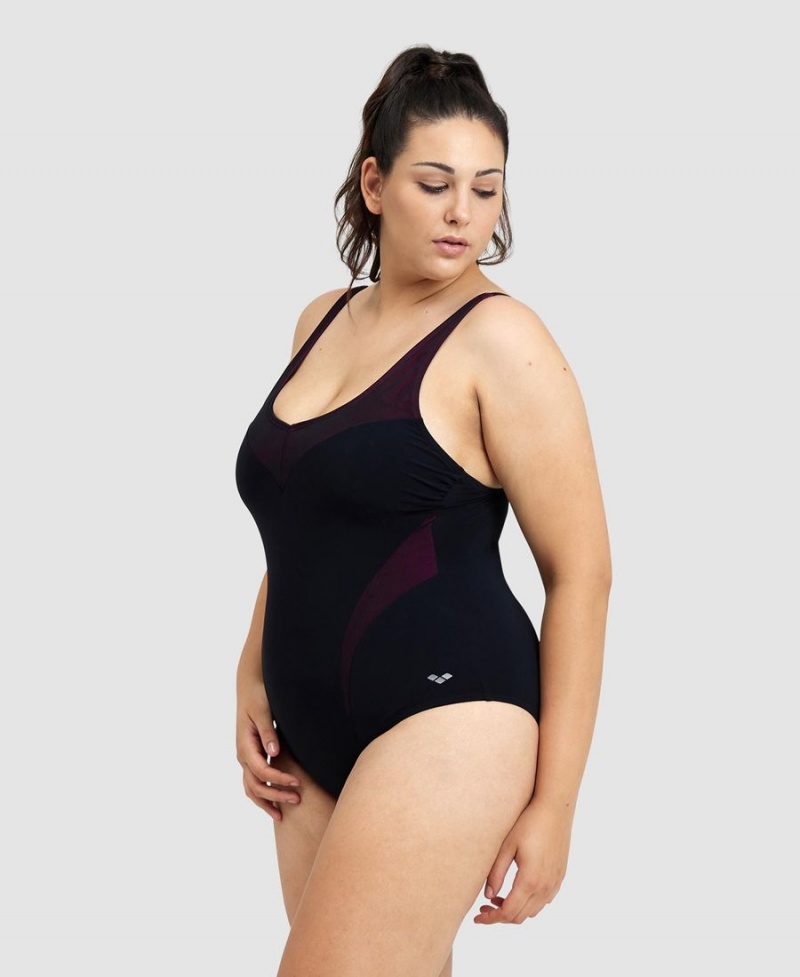 Maillot de Bain Arena Isabel LightCross Back Plus Noir Rose Femme | IIK-69268185